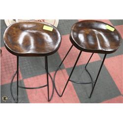 PAIR O F WOOD & METAL STOOLS 29" TALL