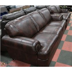 NEW WINE LEATHERETTE NAILHEAD 84" SOFA WITH 60"