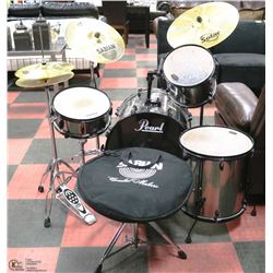 13 PIECE PEARL DRUM KIT WITH 2 CYMBALS, STOOL,