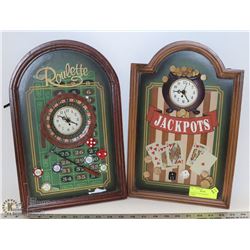 2 ROULETTE BLACKJACK WALL CLOCKS