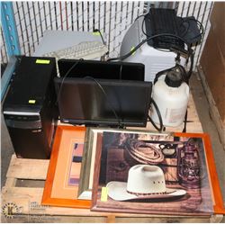 PALLET WITH COMPUTER, MONITOR, PRINTERS AND MORE
