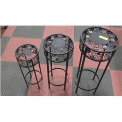 3PC METAL & GLASS BEADED ROUND DECORATIVE TABLES