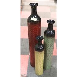 3 PC SHOWHOME DECORATIVE VASES , 38", 30" & 24"