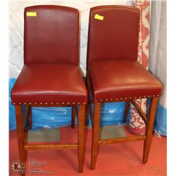 PAIR OF RED LEATHERETTE SHOWHOME BAR STOOLS
