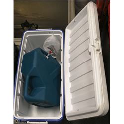 LARGE COLEMAN COOLER WITH WATER JUG.