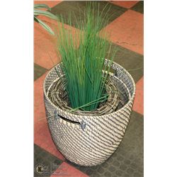 PAIR OF RESIN WICKER PLANTER BASKETS