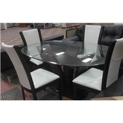 SOLID GLASS TOP PEDESTAL BASE DINING TABLE WITH 4
