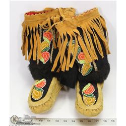 PAIR OF ESTATE HANDMADE MUKLUKS, HEAVILY BEADED