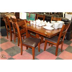 SOLID WOOD TABLE W/ 8 LEATHER PADDED