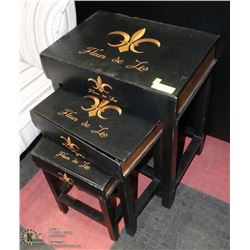 3 PC FLEUR DE LIS NESTING TABLE SET
