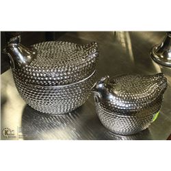 PAIR OF CHROMED CHICKEN CANISTERS
