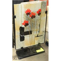 ART GLASS VASE ON METAL STAND  28" TALL