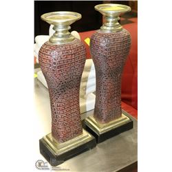 PAIR BRICK STYLE PILLAR CANDLE STICKS 16" TALL