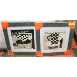 PAIR OF COFFEE STYLED FRAMED PICTURES, 18 X 18