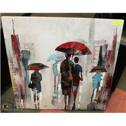 ABSTRACT RAINY CITY SCENE STRETCHED CANVASE ART