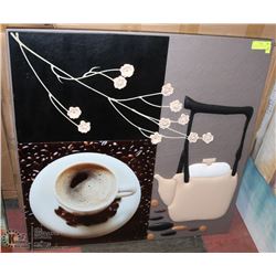 COFFEE CUPS & BLOSSOMS 3D ART PIECE, 32 X 32