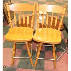 2 SOLID WOOD SWIVEL CHAIRS