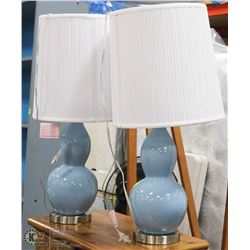 PAIR OF BLUE CERAMIC LAMPS