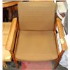 Image 1 : VINTAGE WOOD AND FABRIC WAITING ROOM CHAIR