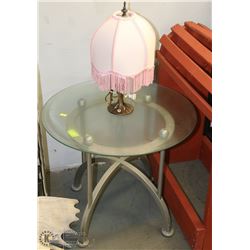 ROUND GLASS END TABLE WITH LAMP
