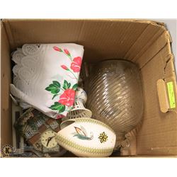BOX OF MISC. INCL ANTIQUE LARGE JUG AND MORE