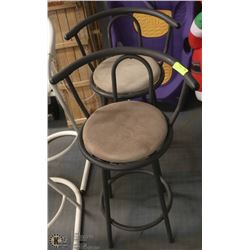 PAIR OF BROWN METAL STOOLS, SEAT HEIGHT 29"