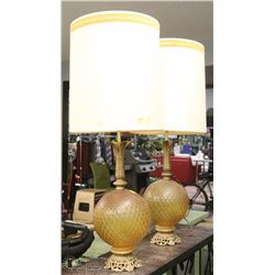 PAIR OF VINTAGE GLASS AND BRASS LAMPS