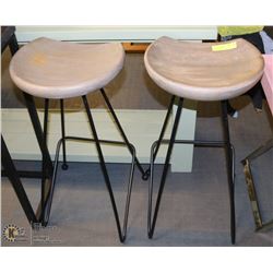PAIR OF METAL & WOOD STOOLS, 30" SEAT HEIGHT
