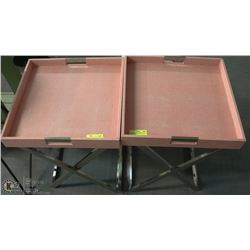 PAIR OF FAUX LEATHER & CHROME SIDE TABLES