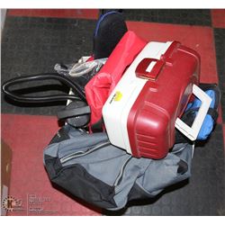 BOX OF SPORTS ITEMS INCL TACKLE BOX, COOLER BAGS