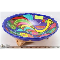 LARGE VINTAGE HAND PAINTED TERA COTTA BOWL