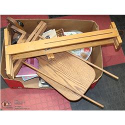 BOX OF ART BOOKS AND 2 EASLES.,