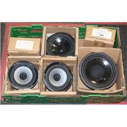 FLAT OF ASSORTED SIZED NEW PSB SPEAKERS,