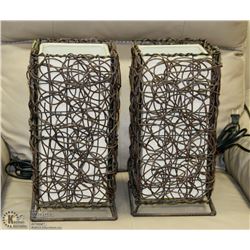 SET OF 2 BROWN WOOD WOOVEN LAMPS -