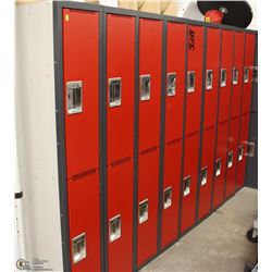 BANK OF RED LOCKERS, 9 DOUBLE UNITS