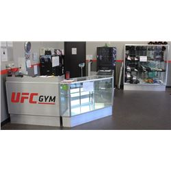 3 GLASS DISPLAY CASES AND MATCHING COMPUTER DESK