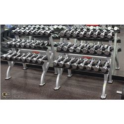 LARGE LOT OF CHROME DUMBBELLS WITH RACKS
