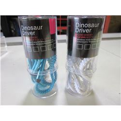 2 Pairs of Dinosaur Driver Zippered Headphones / 1 white 1 blue