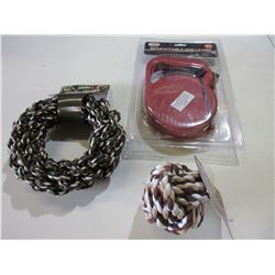 3 New Dog Items / 25ft Retractable Leash & 2 Braided rope toys