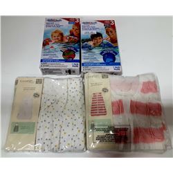 BABY LOT-2 NEW SWADDLERS AND TWO SETS FABRIC ARM FLOATS