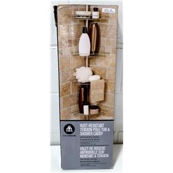 HOMETRENDS SATIN NICKEL RUST RESISTANT TENSION POLE TUB AND SHOWER CADDY