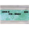 Image 3 : 1969-D 40% SILVER KENNEDY HALF DOLLAR ICG MS62