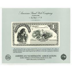 American Bank Note Specimen 1994 Numismatic Souvenir Card with Colombia Banknote Proof.