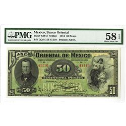 Banco Oriental de Mexico, 1914 Issued Banknote.