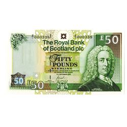 Royal Bank of Scotland plc, 2005 Issued Replacement Banknote with Low S/N.