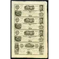 Bank of Washtenaw, 1834 Uncut Sheet of 4 Obsolete Banknotes, Partially Issued.