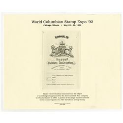 World Columbian Stamp Expo, ABN Error (Or Intentional) Printed Souvenir Card for 1992 Expo.