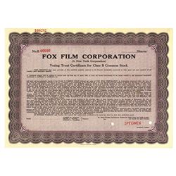 Fox Film Corp., ca.1950-1960 Specimen Stock Certificate