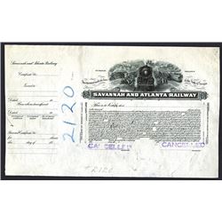 Savannah & Atlanta Railway. GA. 19xx (ca.1910-20's). Stock Certificate Proof.