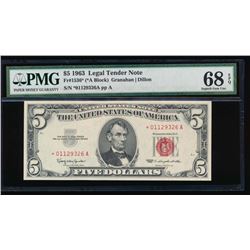 1963 $5 Legal Tender Star Note PMG 68EPQ